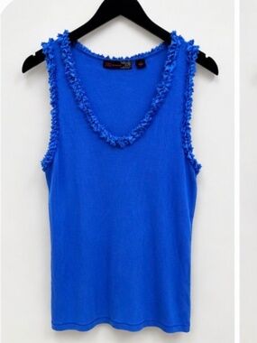JW (JW Style) Women's Royal Blue Ruffle Trim Sleeveless Top – Size Large